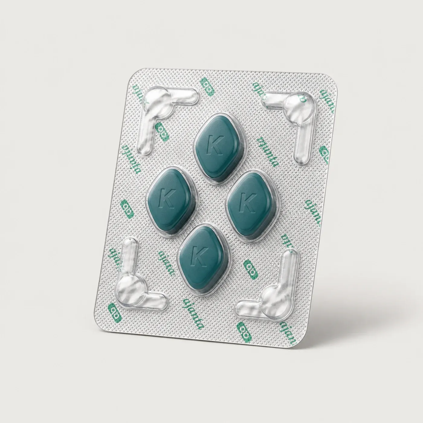 AI-generated illustrative rendering of a four-tablet Kamagra blister