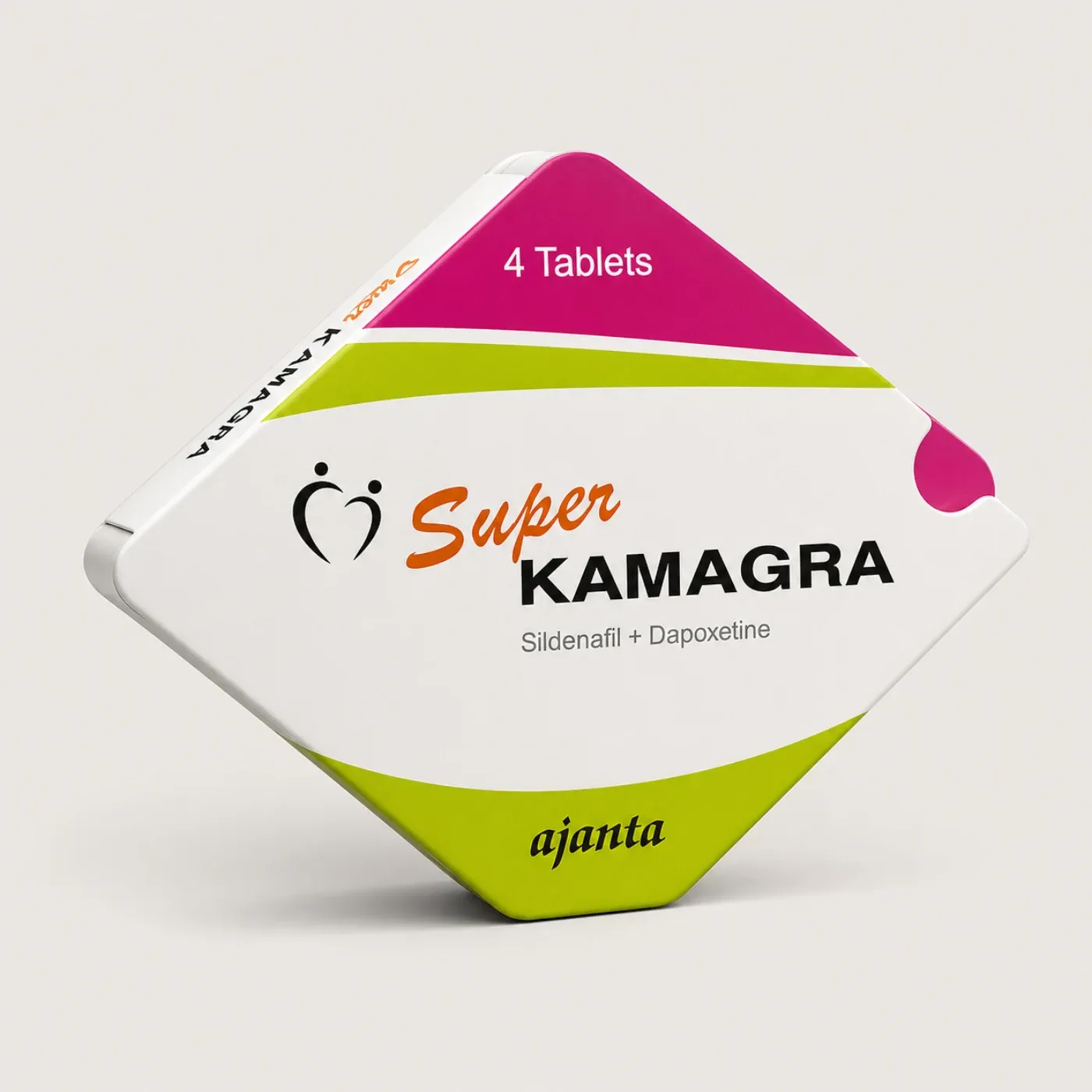AI-generated illustrative rendering of a Super Kamagra four-tablet carton